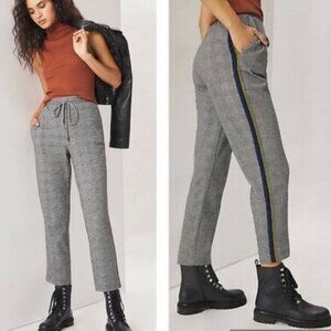 Maeve Anthropologie Bettie Side Stripe pants small academia pull on plaid ankle
